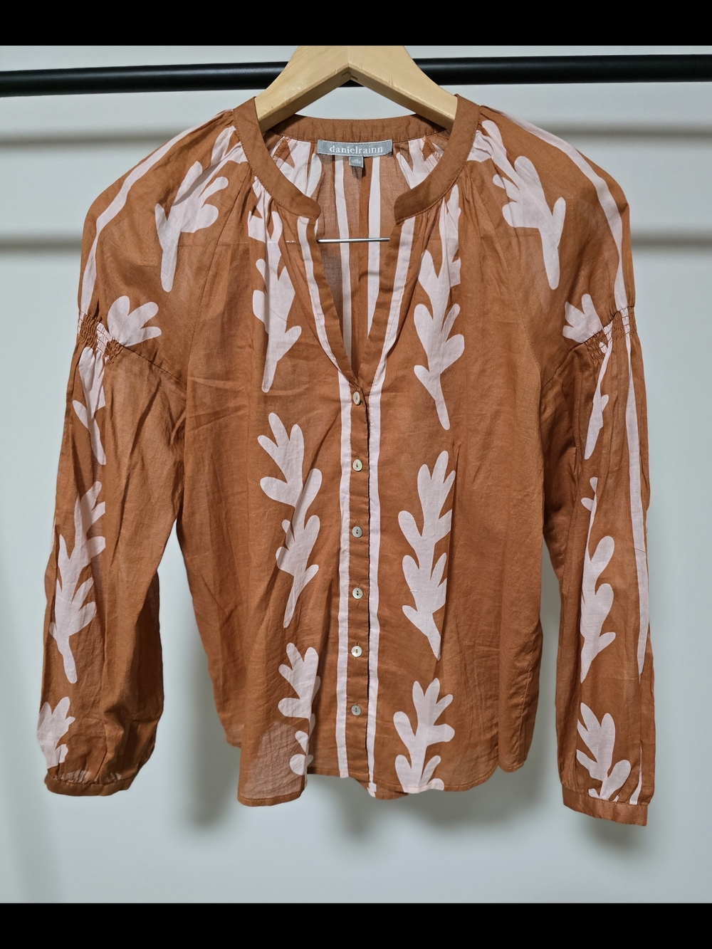 Daniel Rainn Rust Orange Printed Button-Front Blouse